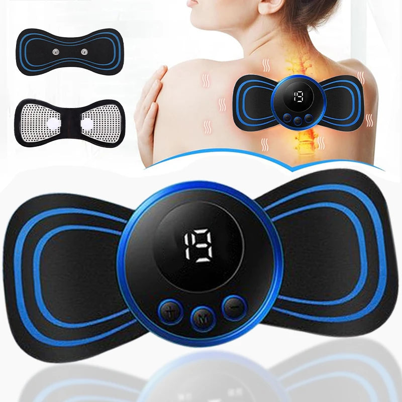Mini Cervical Massager Electronic Pulse Back Massage Patch For Muscle Pain Relief Digital Display Adjustment