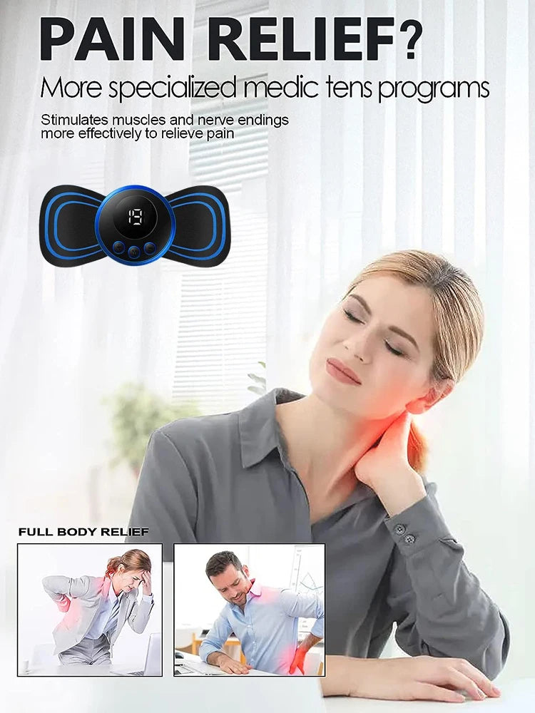 Mini Cervical Massager Electronic Pulse Back Massage Patch For Muscle Pain Relief Digital Display Adjustment