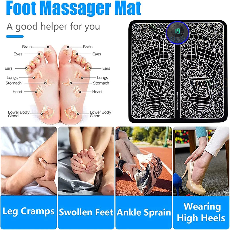 EMS Foot Massager Pad USB Rechargeabl Reflexology Foot Acupoint Massage Muscle Stimulation Improve Blood Circulation Relief Pain