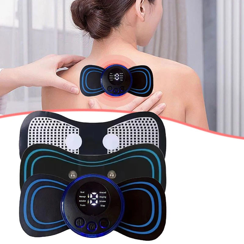 Mini Cervical Massager Electronic Pulse Back Massage Patch For Muscle Pain Relief Digital Display Adjustment