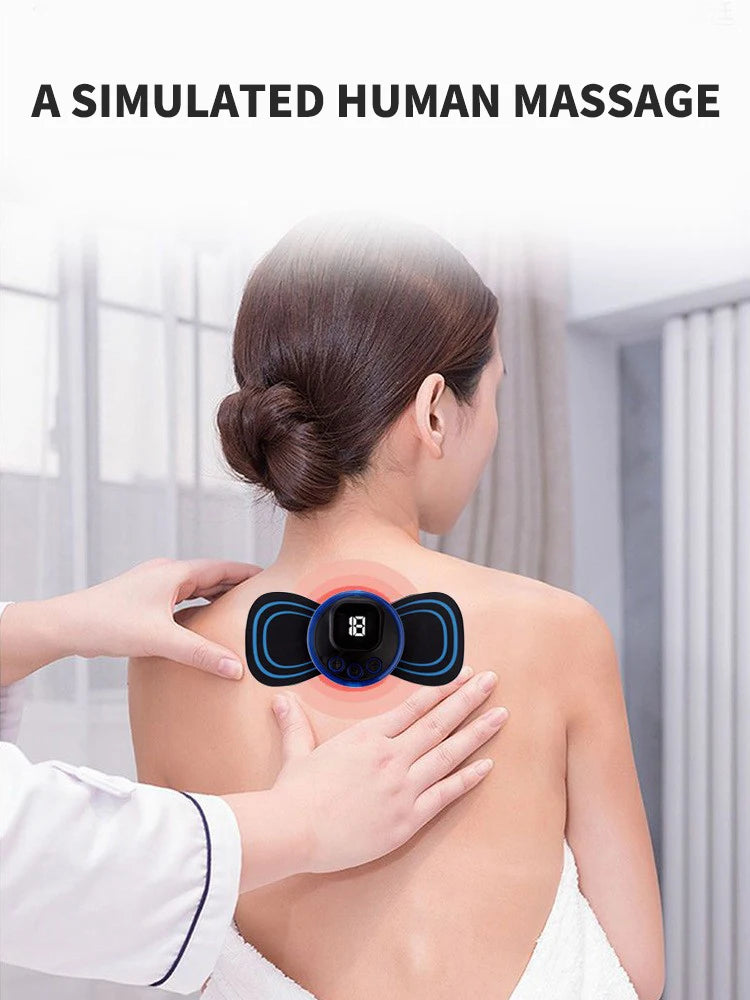 Mini Cervical Massager Electronic Pulse Back Massage Patch For Muscle Pain Relief Digital Display Adjustment