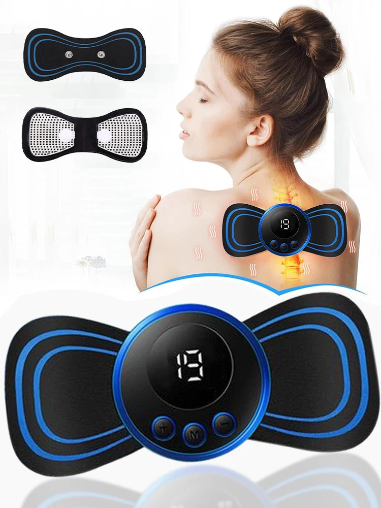 Mini Cervical Massager Electronic Pulse Back Massage Patch For Muscle Pain Relief Digital Display Adjustment