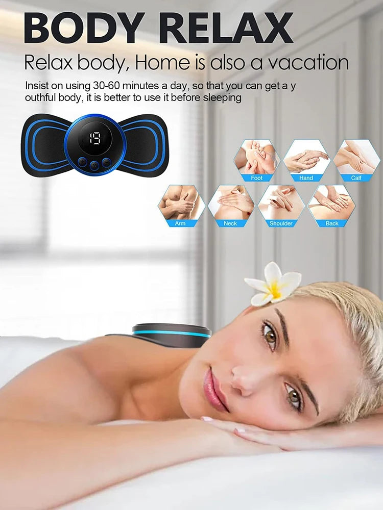 Mini Cervical Massager Electronic Pulse Back Massage Patch For Muscle Pain Relief Digital Display Adjustment