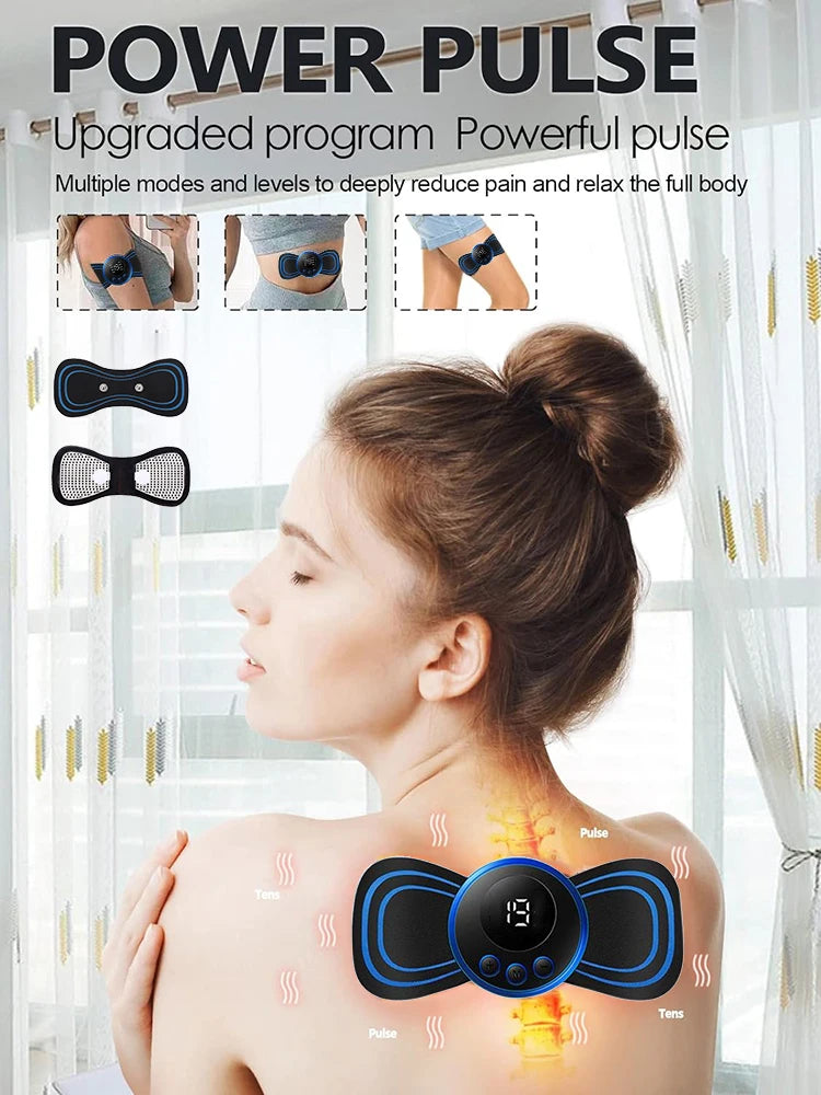 Mini Cervical Massager Electronic Pulse Back Massage Patch For Muscle Pain Relief Digital Display Adjustment