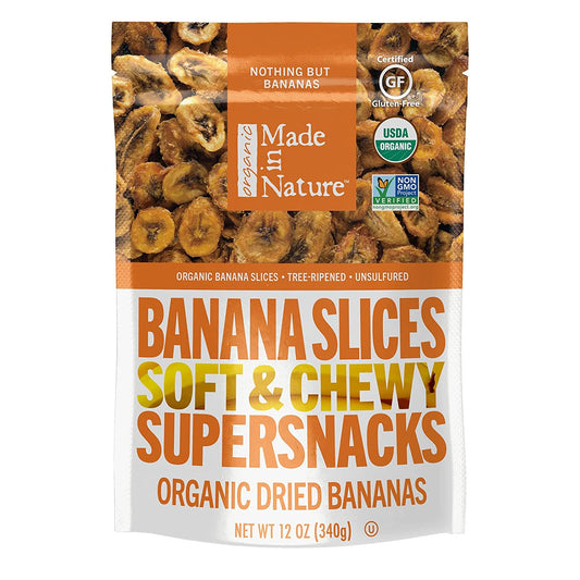 Made in Nature | Organic Dried Chewy Banana Slices | Non-GMO, Unsulfured Vegan Snack | 12oz Bag (Pack of 1)