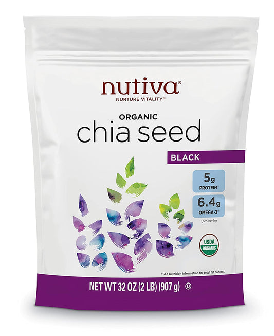 Nutiva Organic Premium Raw Black Chia Seeds, 32 Oz, USDA Organic, Non-GMO, Whole 30 Approved, Vegan, Gluten-Free & Keto, Nutrient-Dense Seeds with 3g Protein & 5g Fiber for Salads, Yogurt & Smoothies