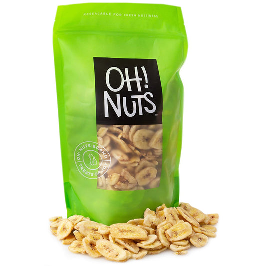 Oh! Nuts Dried Banana Chips | (3lb - 48oz) Bulk Bag Fresh Sweetened Dehydrated Banana Fruit Slices | Snacking & Baking | Low in Sodium, Cholesterol, Fat, High Fiber, Egg, Dairy Free | Light Sugar Added