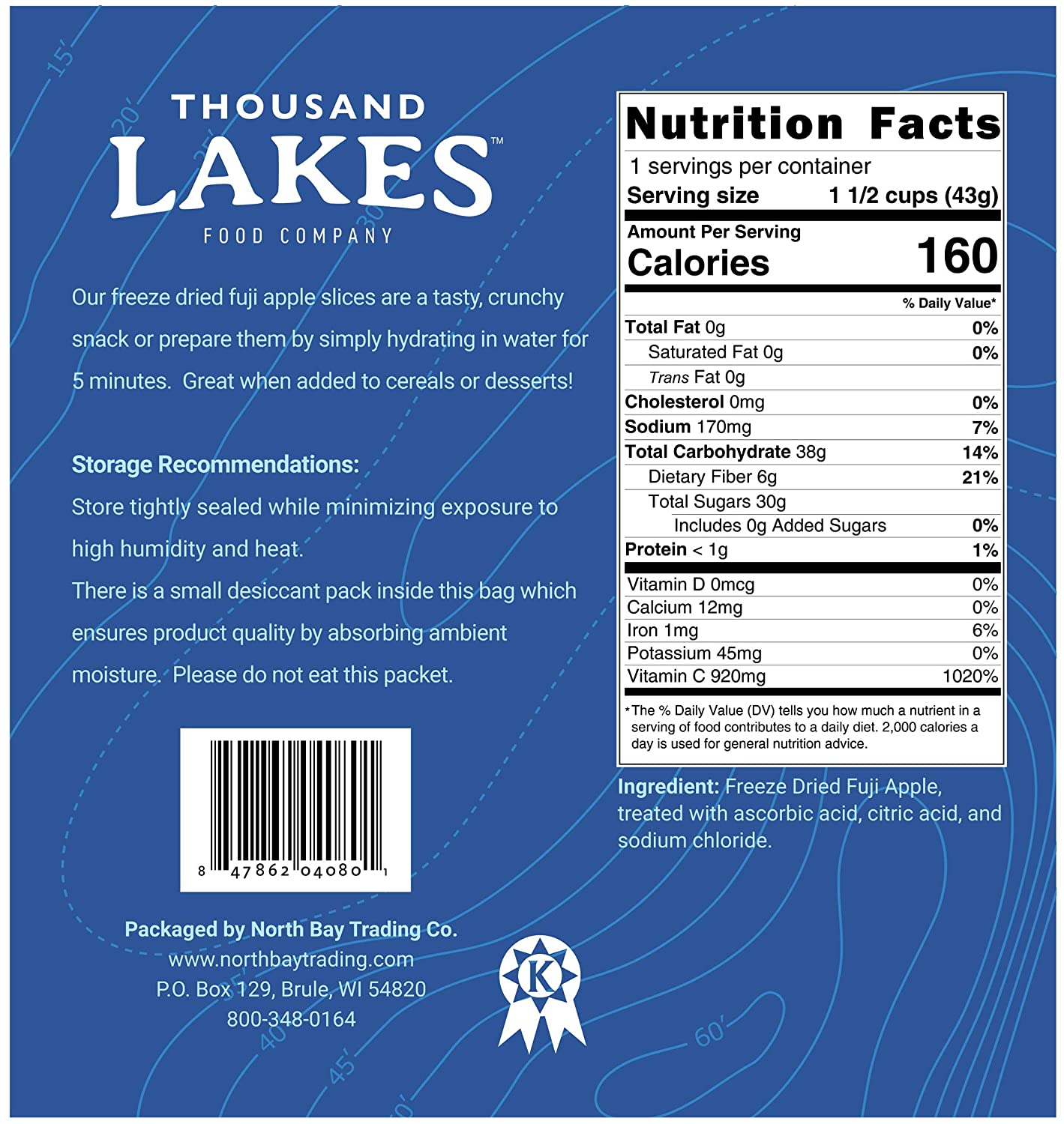 Thousand Lakes Freeze Dried Fruits and Vegetables - Fuji Apples 2-pack 1.5 ounces (3.0 ounces total) | No Sugar Added | 100% Sliced Apples with Peel