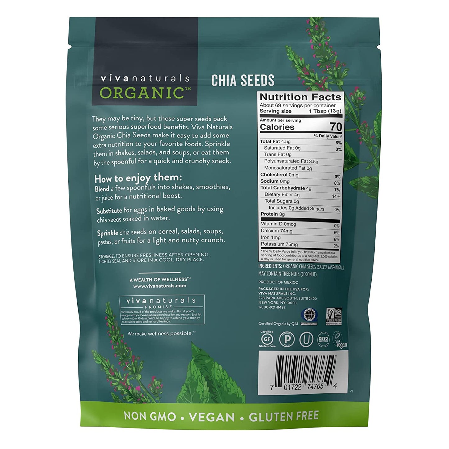 Viva Naturals Organic Raw Chia Seeds (2 LB)