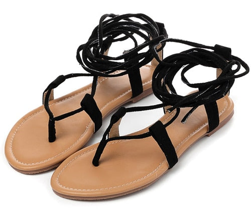 Eilyken Summer Roman Sandals Multiple Cross-Strap tall knee high Bondage Thong Nubuck Women Sandals Flip flops Black Apricot