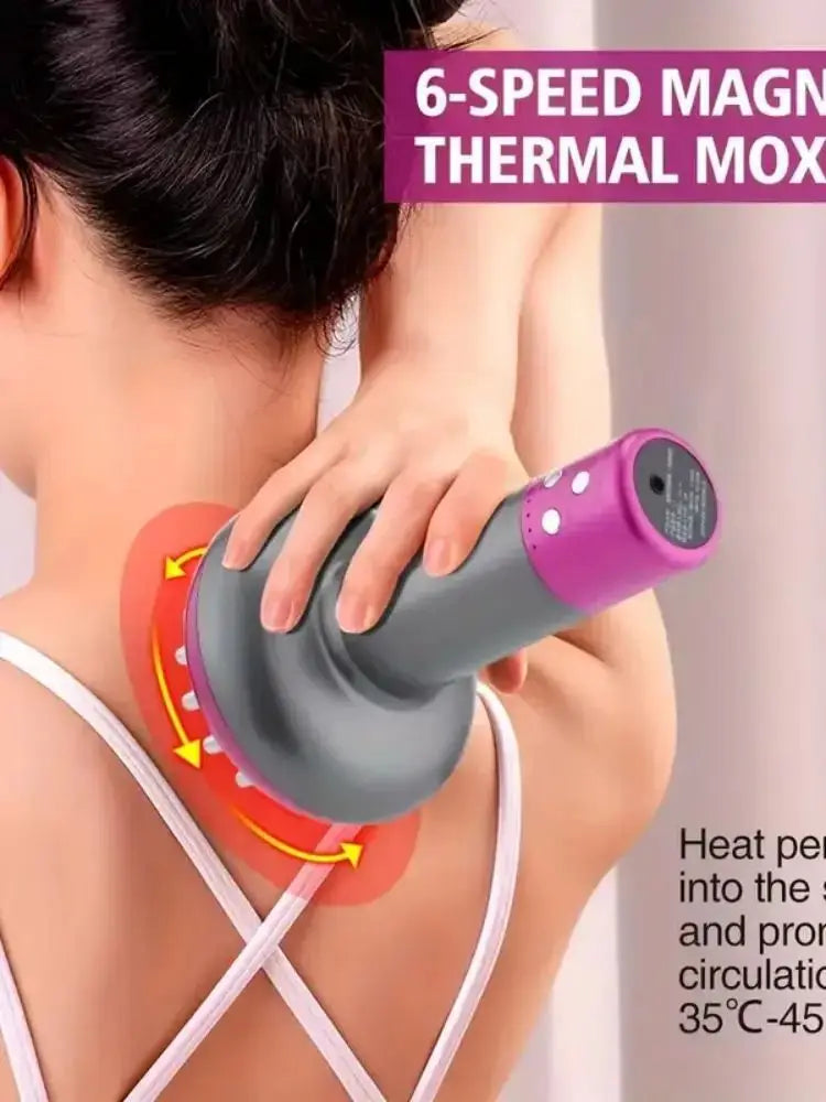 A heated metal back massager - a professional, handheld, portable smart guasha brush for full-body relaxation - a tissue release