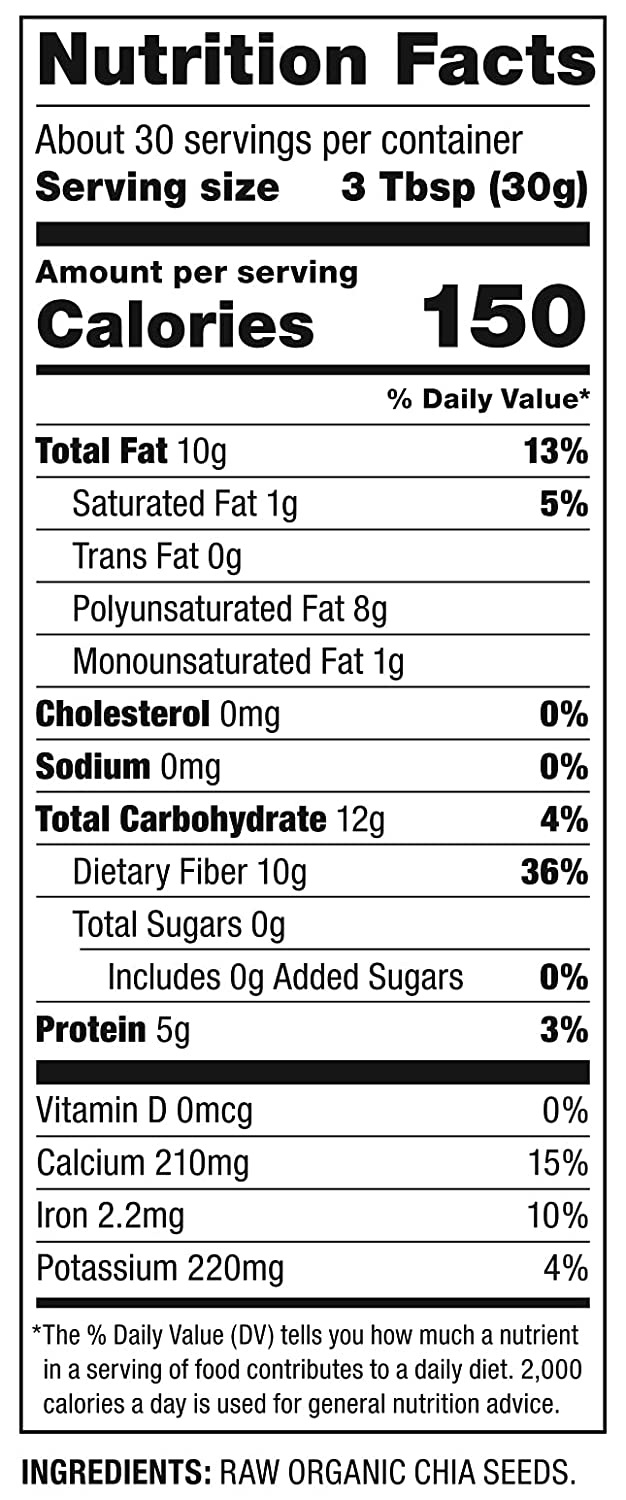 Nutiva Organic Premium Raw Black Chia Seeds, 32 Oz, USDA Organic, Non-GMO, Whole 30 Approved, Vegan, Gluten-Free & Keto, Nutrient-Dense Seeds with 3g Protein & 5g Fiber for Salads, Yogurt & Smoothies