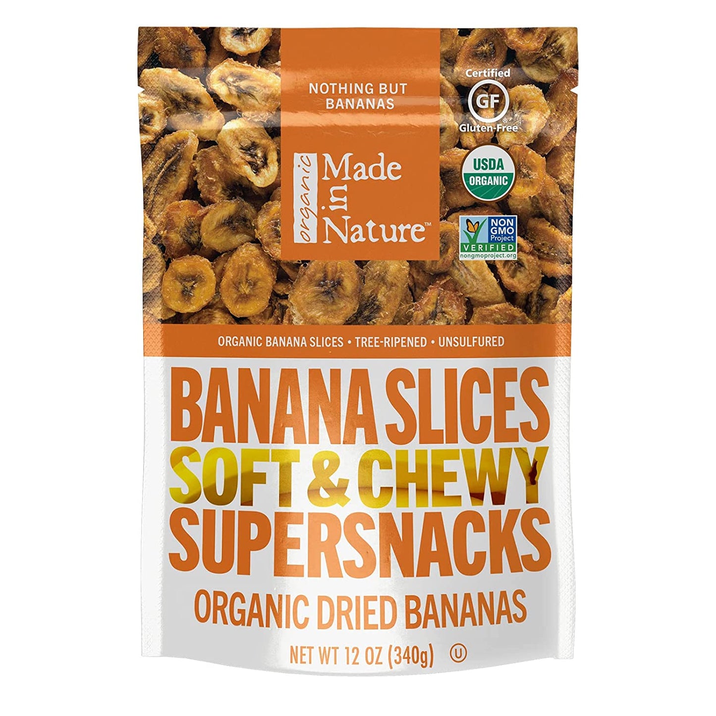 Made in Nature | Organic Dried Chewy Banana Slices | Non-GMO, Unsulfured Vegan Snack | 12oz Bag (Pack of 1)
