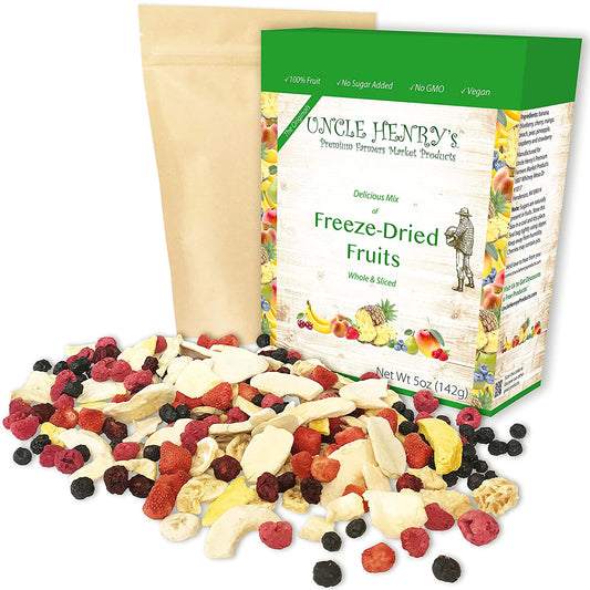 Freeze Dried Fruit: 9 Delicious Fruits Strawberry, Blueberry, Raspberry & More, 5oz (142g) Large Bulk Re-Sealable Kraft Bag in Protective Box: the Ultimate Snack & Breakfast