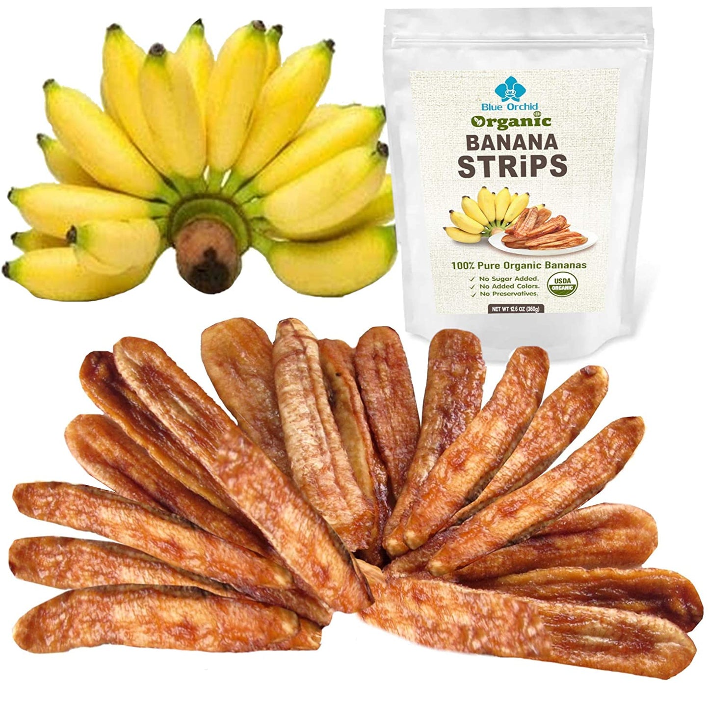 100% USDA Certified Organic Sun Dried Banana Strips - No Sugar Added - No Preservatives - Unsulfured - Soft and Chewy - Natural Fruit Snacks 12.6 OZ