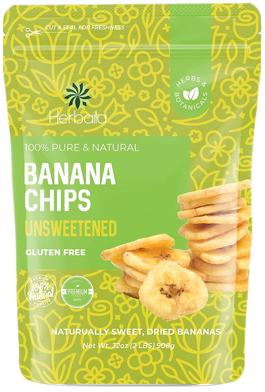Dried Banana Chips Unsweetened Bulk, 1 lb. Dried Bananas, Unsweetened Banana Chips, Dehydrated Bananas, Unsweetened Dried Banana slices, Banana Crisps. All Natural, Non-GMO, 16 oz.