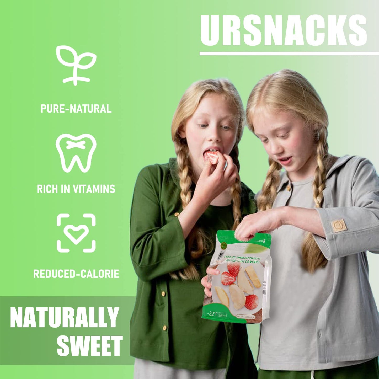 URSNACKS Freeze-Dried Mix Fruit Durian Strawberry Mango Chips,Single-Serve Pack, Non GMO, Kosher, Gluten free, Snack 1.69 Ounce