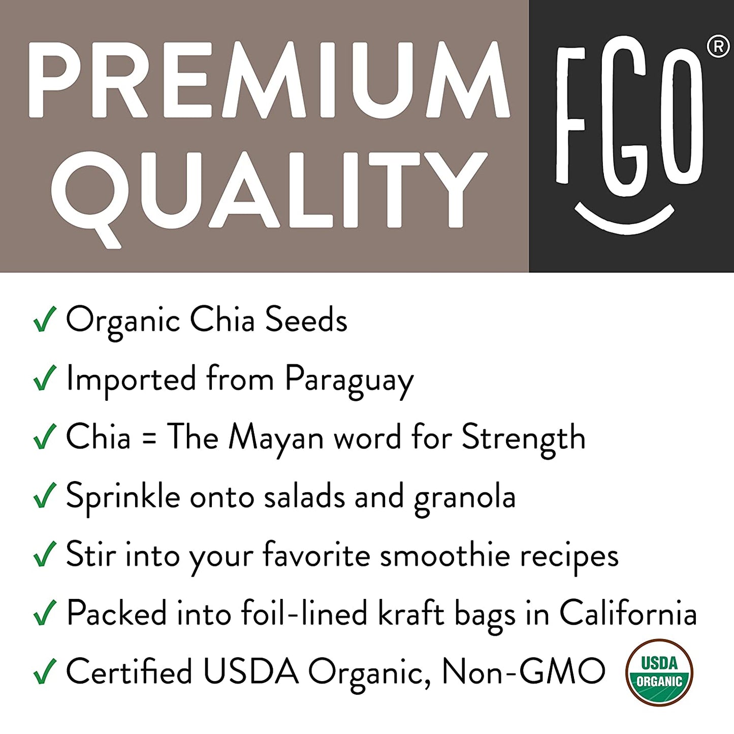Organic Chia Seeds | Imported from Paraguay | 16oz Resealable Bag