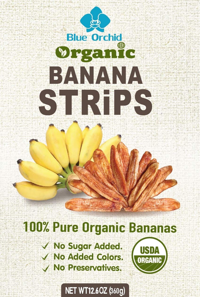 100% USDA Certified Organic Sun Dried Banana Strips - No Sugar Added - No Preservatives - Unsulfured - Soft and Chewy - Natural Fruit Snacks 12.6 OZ