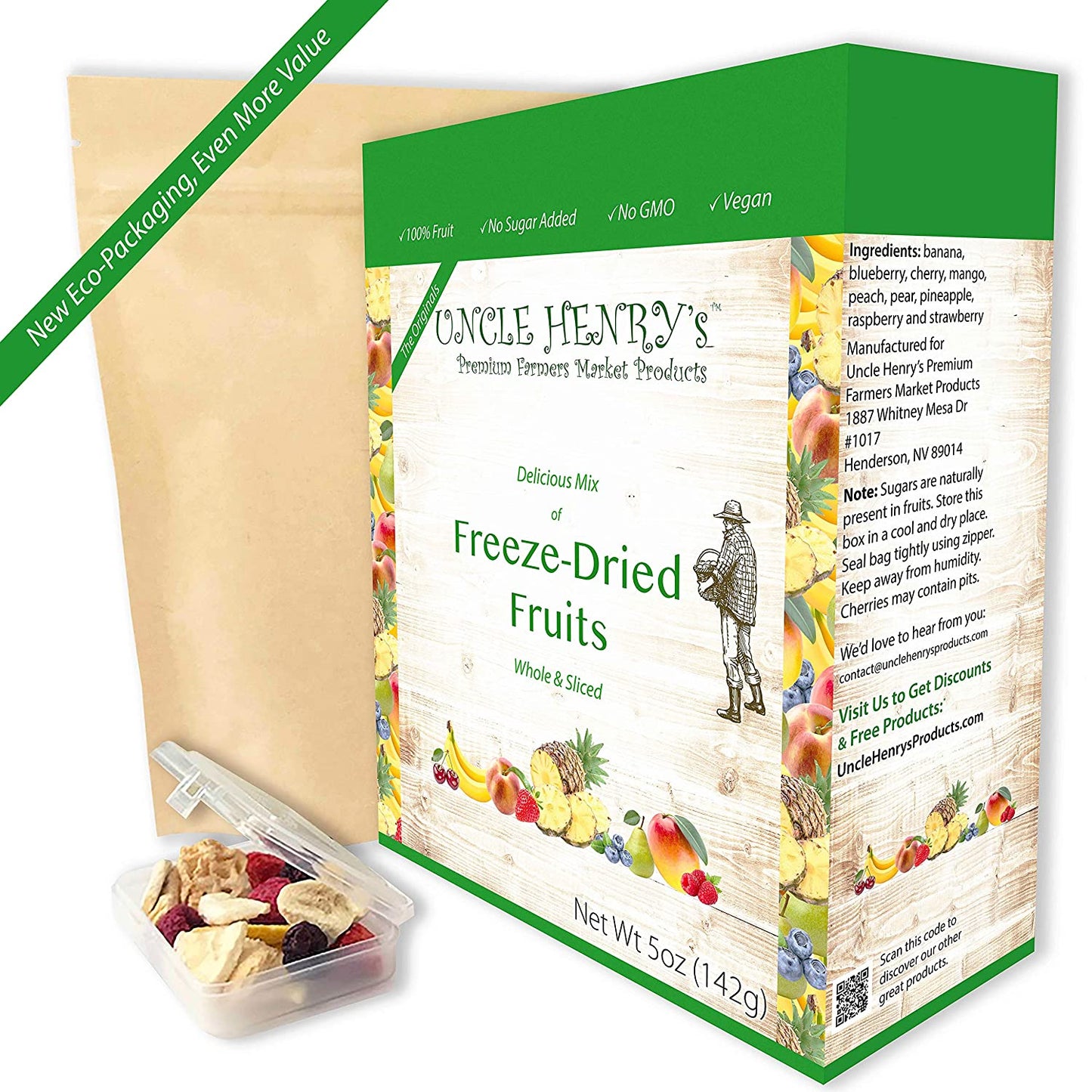 Freeze Dried Fruit: 9 Delicious Fruits Strawberry, Blueberry, Raspberry & More, 5oz (142g) Large Bulk Re-Sealable Kraft Bag in Protective Box: the Ultimate Snack & Breakfast