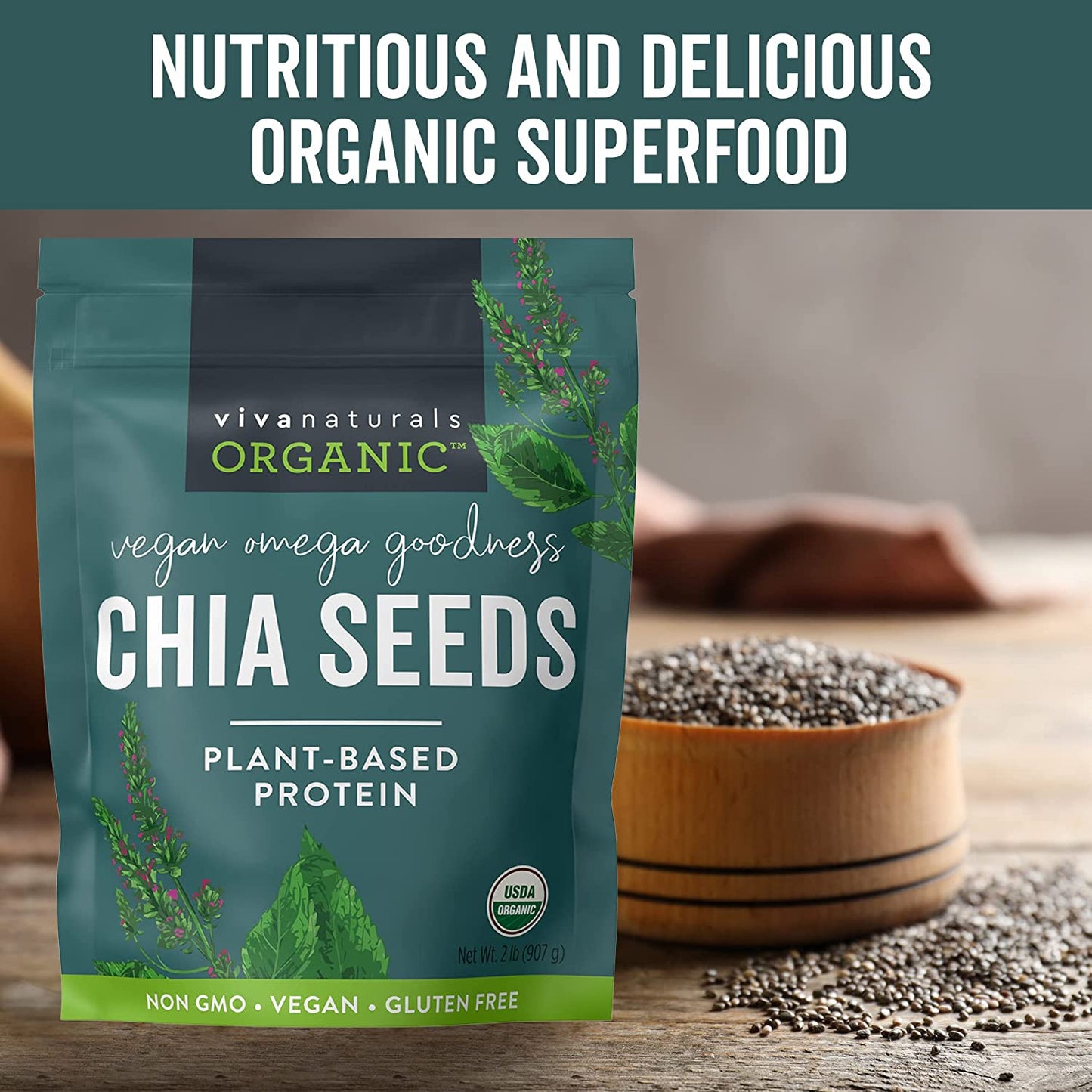 Viva Naturals Organic Raw Chia Seeds (2 LB)