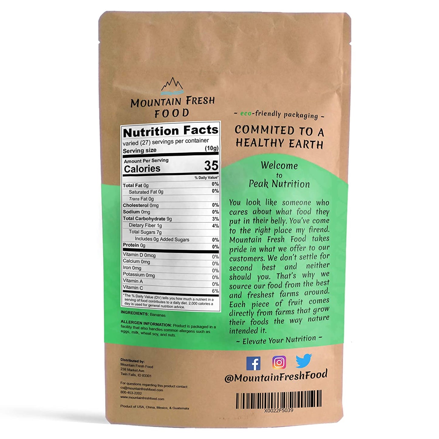 Mountain Fresh Food Freeze Dried Banana Chips | All Natural Healthy Dried Fruit Snacks | Crispy Banana Slices | Large Resealable Bag | 9.6 Ounces