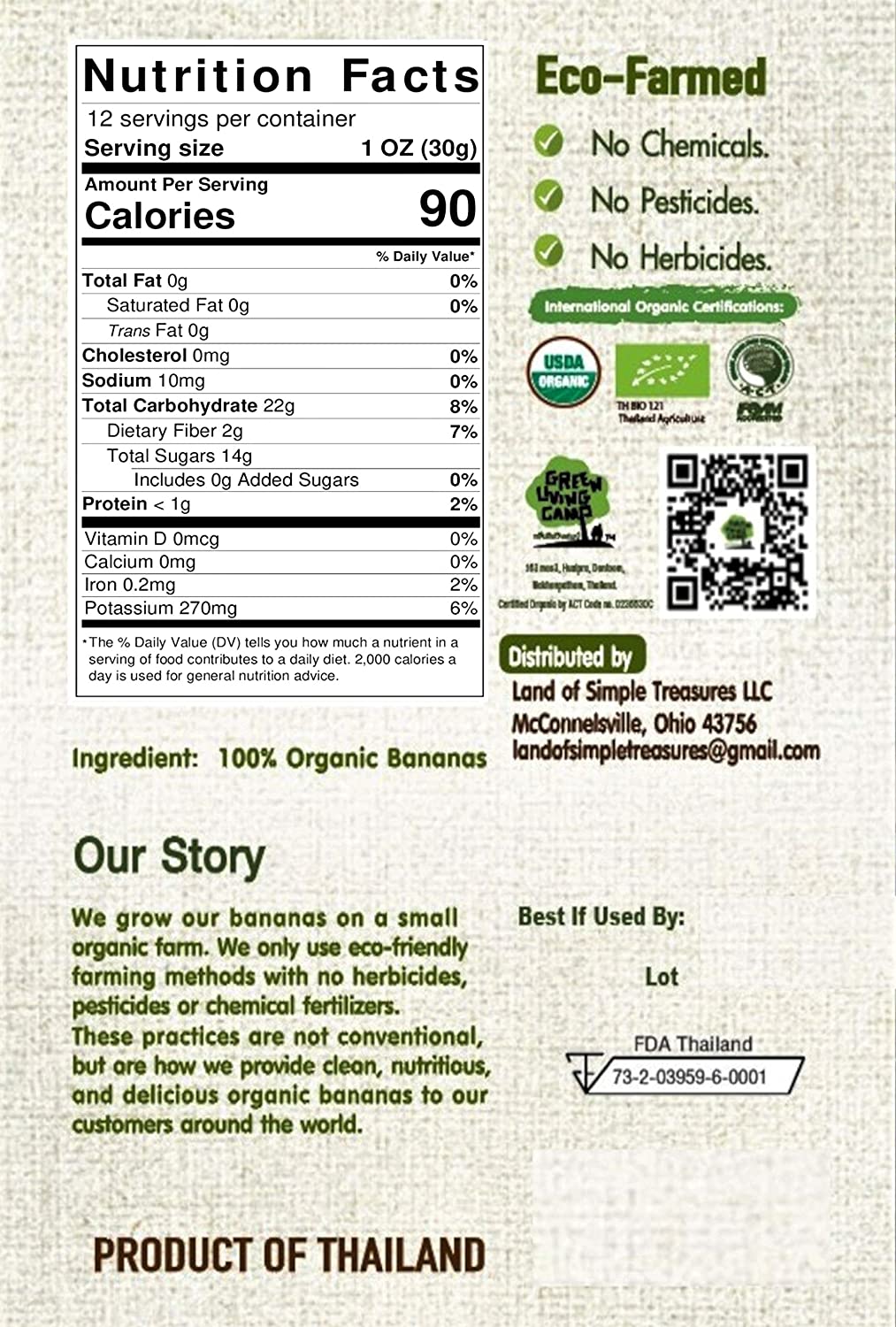 100% USDA Certified Organic Sun Dried Banana Strips - No Sugar Added - No Preservatives - Unsulfured - Soft and Chewy - Natural Fruit Snacks 12.6 OZ
