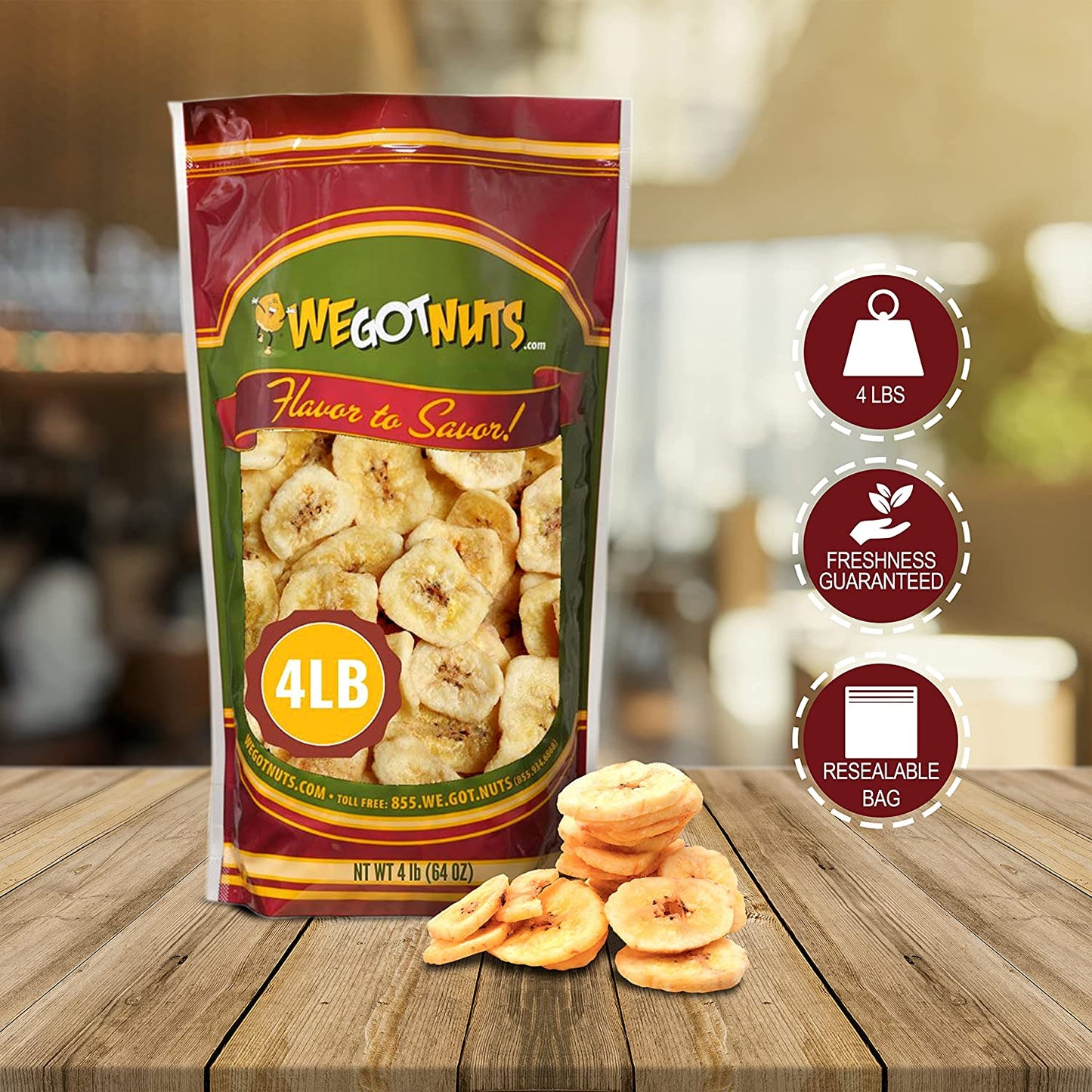 We Got Nuts Sweetened Banana Chips (4 Pounds) Sealed For Freshness - We Got Nuts
