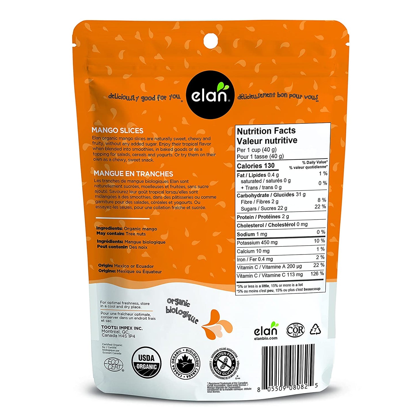 ELAN Organic Dried Mango Slices 8 Pack, 35.2 Oz, Non-GMO, Vegan, Gluten-Free