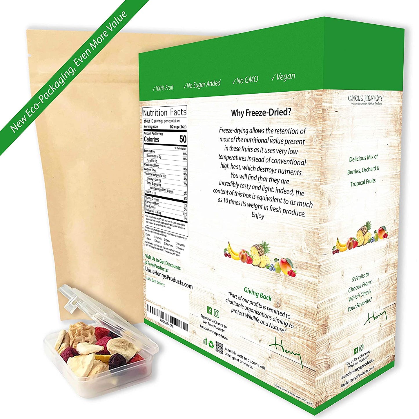Freeze Dried Fruit: 9 Delicious Fruits Strawberry, Blueberry, Raspberry & More, 5oz (142g) Large Bulk Re-Sealable Kraft Bag in Protective Box: the Ultimate Snack & Breakfast