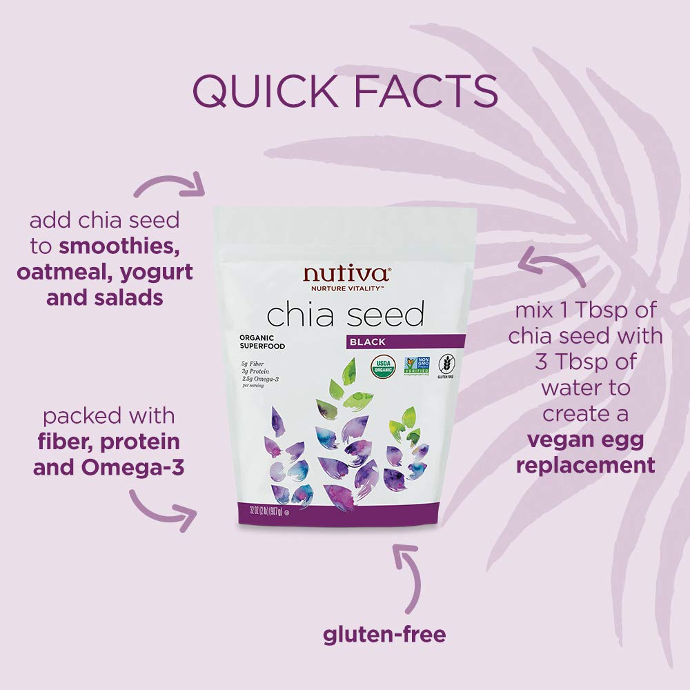 Nutiva Organic Premium Raw Black Chia Seeds, 32 Oz, USDA Organic, Non-GMO, Whole 30 Approved, Vegan, Gluten-Free & Keto, Nutrient-Dense Seeds with 3g Protein & 5g Fiber for Salads, Yogurt & Smoothies