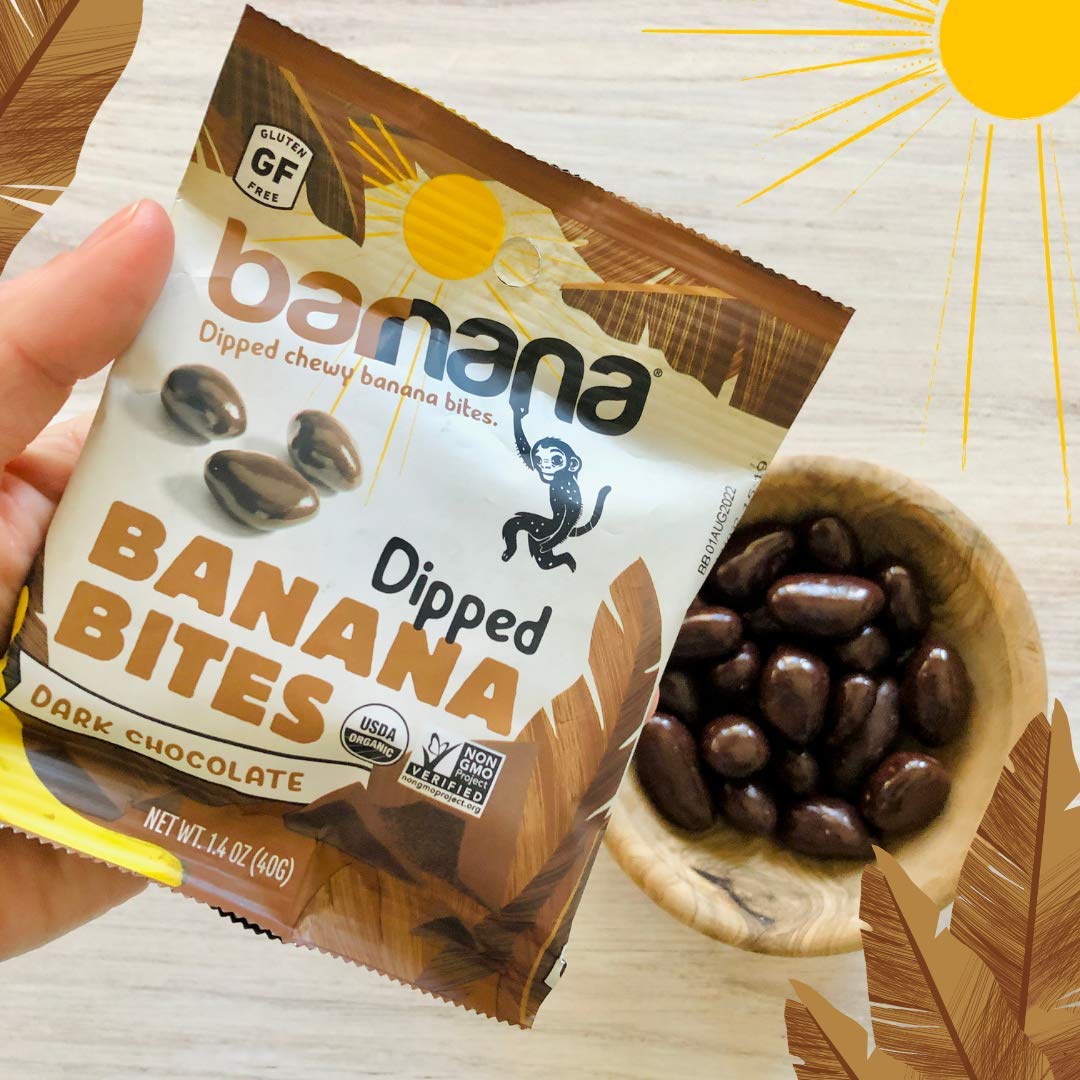 Barnana Organic Chewy Banana Bites, Dark Chocolate Banana Flavor, 1.4 Ounce Bags (12 Bags Total) - Non-GMO, USDA Organic Upcycled Snack