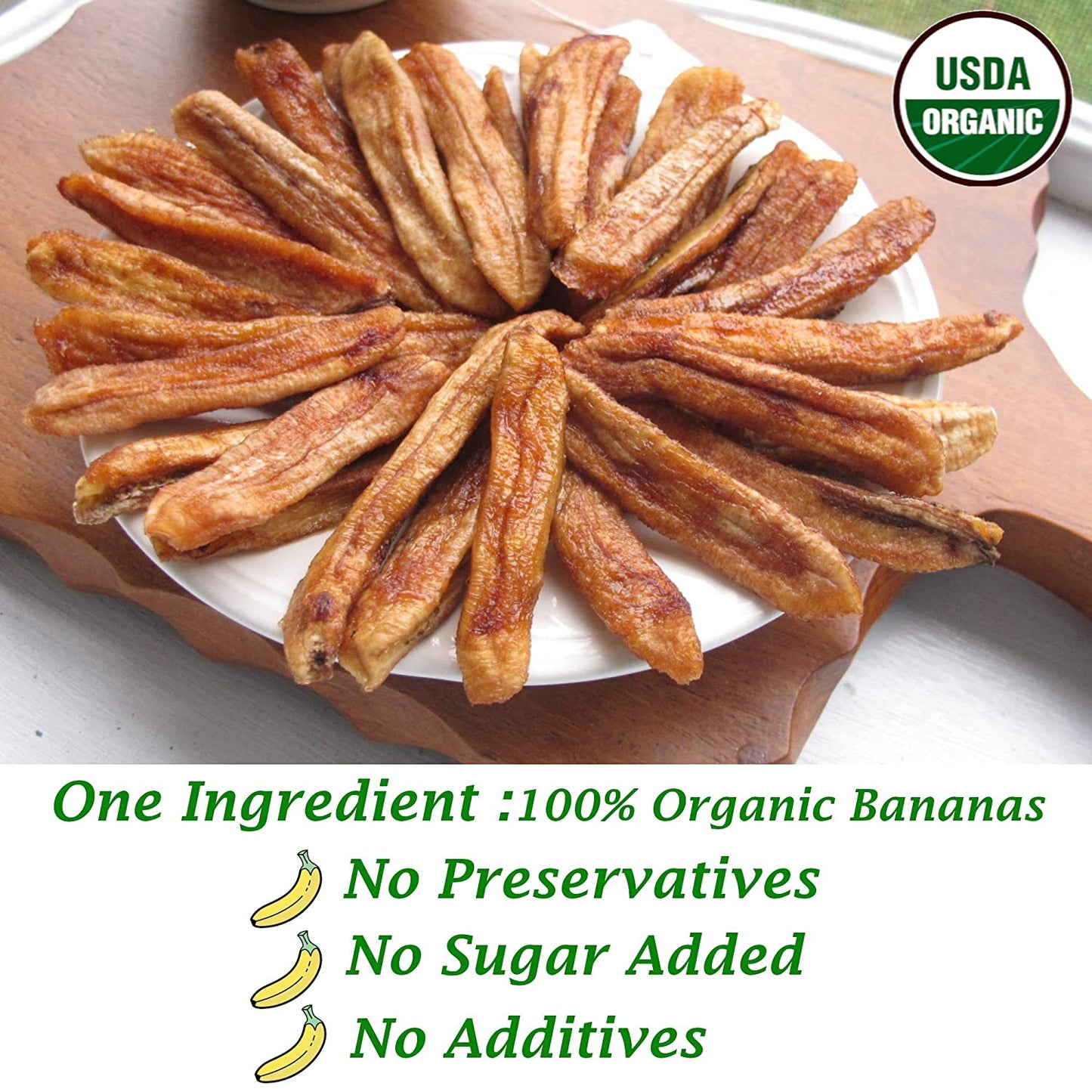 100% USDA Certified Organic Sun Dried Banana Strips - No Sugar Added - No Preservatives - Unsulfured - Soft and Chewy - Natural Fruit Snacks 12.6 OZ