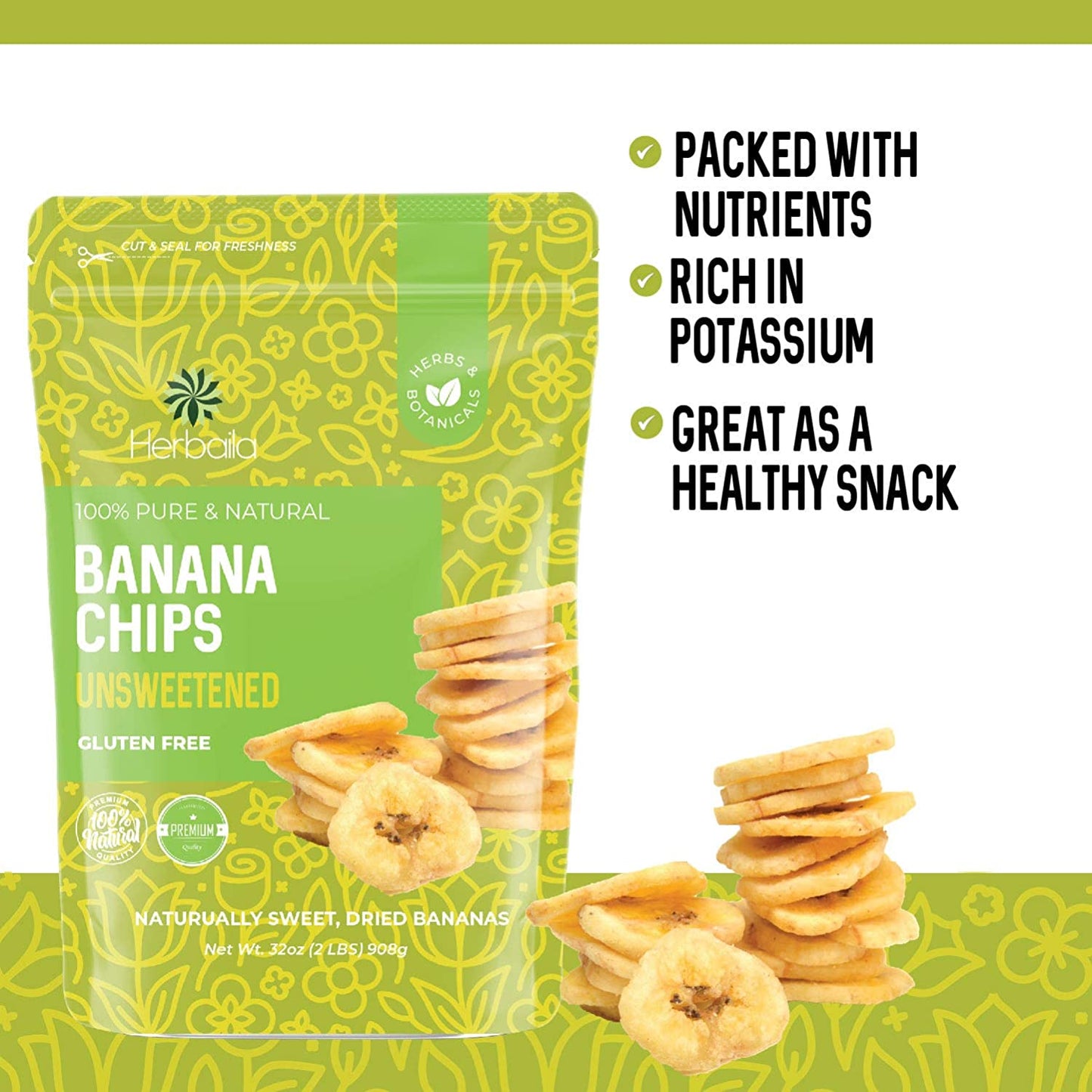 Dried Banana Chips Unsweetened Bulk, 1 lb. Dried Bananas, Unsweetened Banana Chips, Dehydrated Bananas, Unsweetened Dried Banana slices, Banana Crisps. All Natural, Non-GMO, 16 oz.