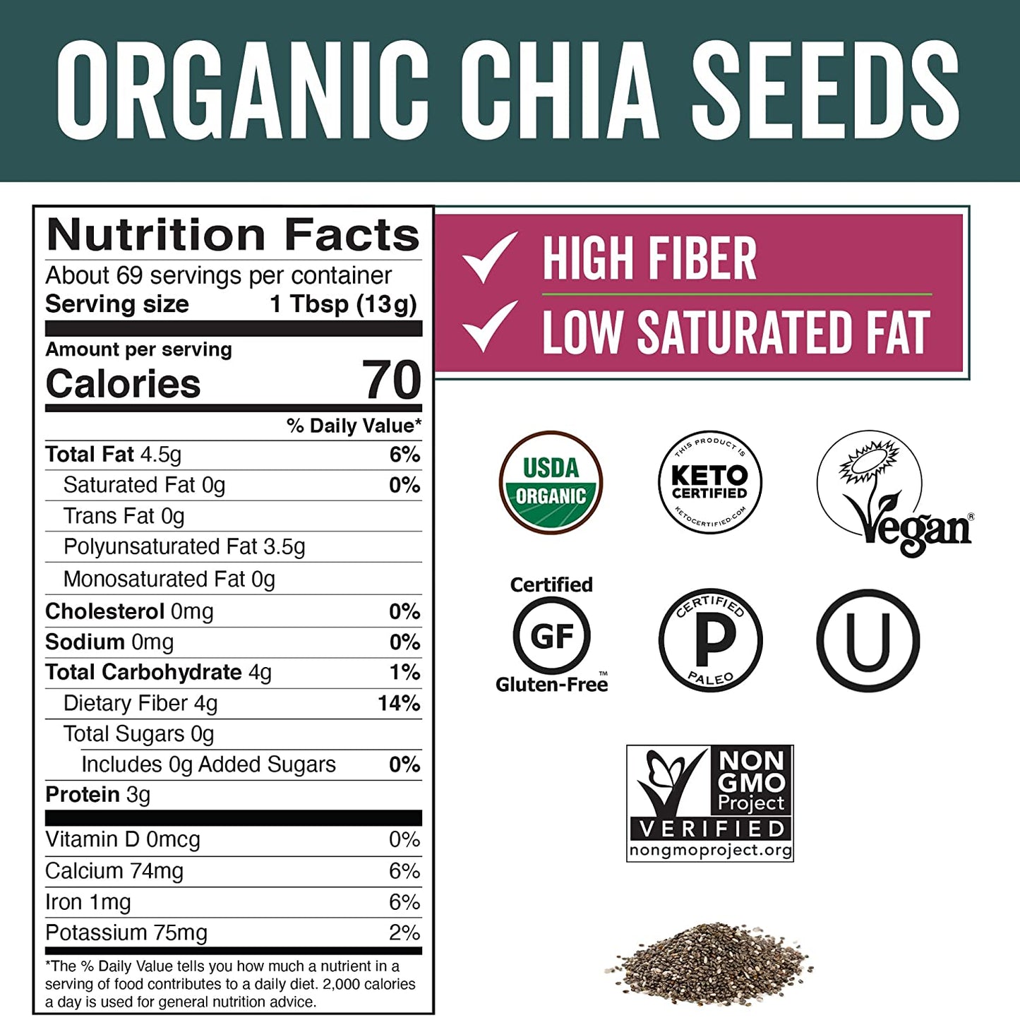 Viva Naturals Organic Raw Chia Seeds (2 LB)