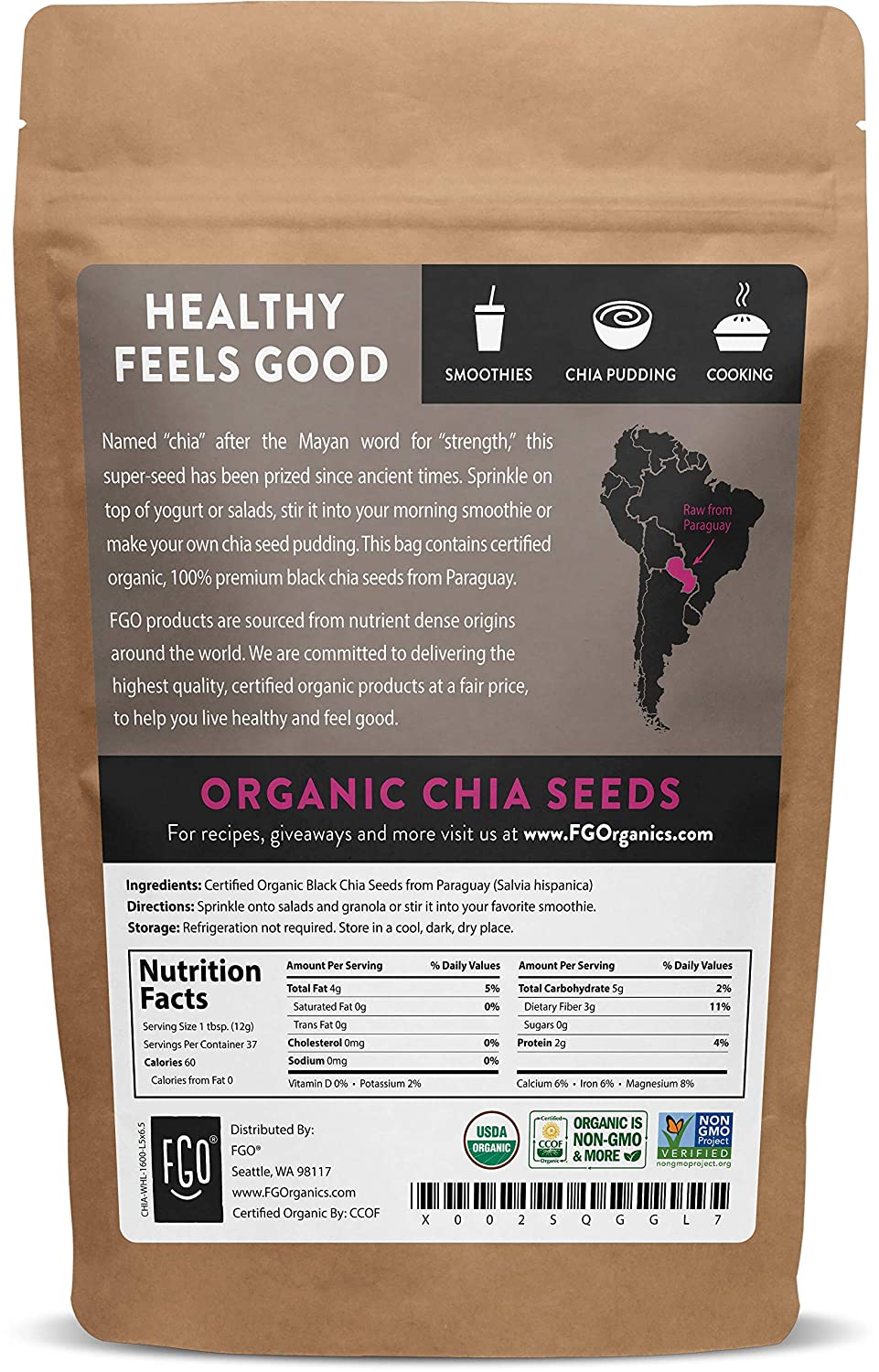 Organic Chia Seeds | Imported from Paraguay | 16oz Resealable Bag