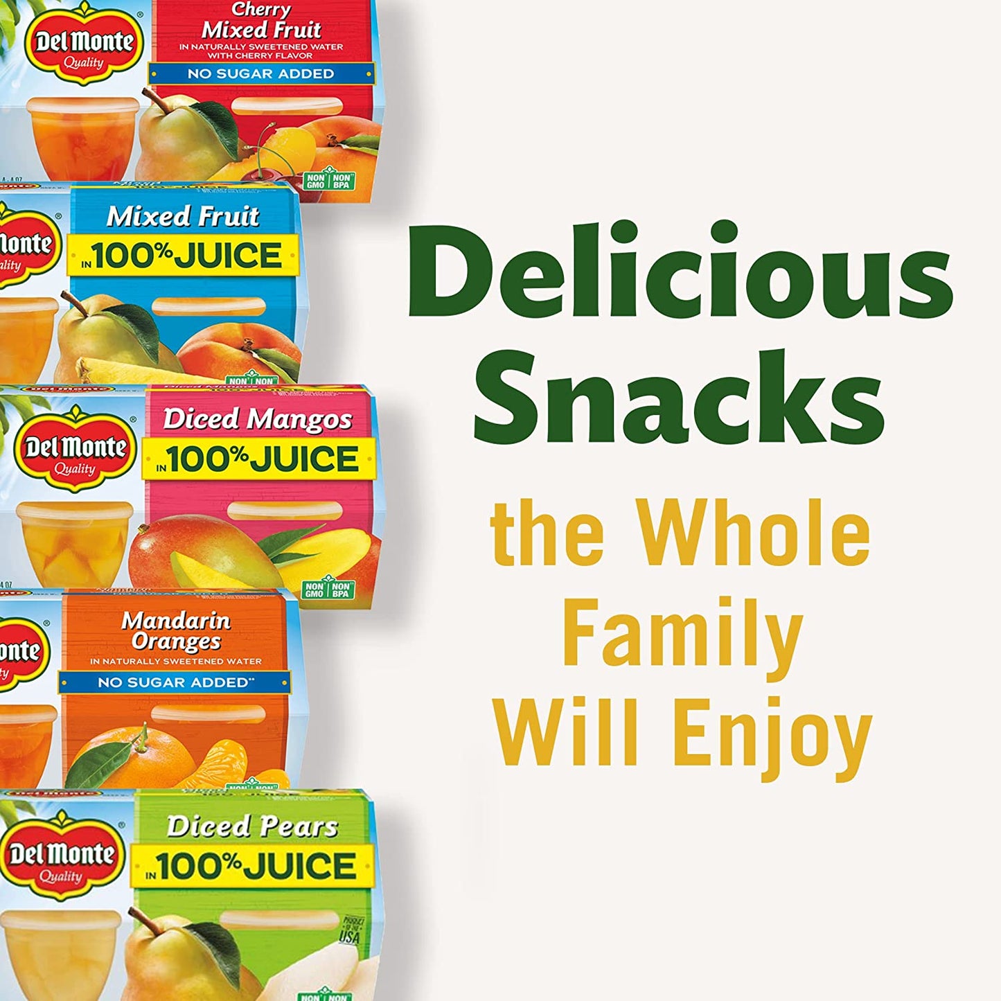 Del Monte No Sugar Added Variety Fruit Cups (Peaches, Pears, Mandarin Oranges), 4 Ounce (Pack of 12) 2002456