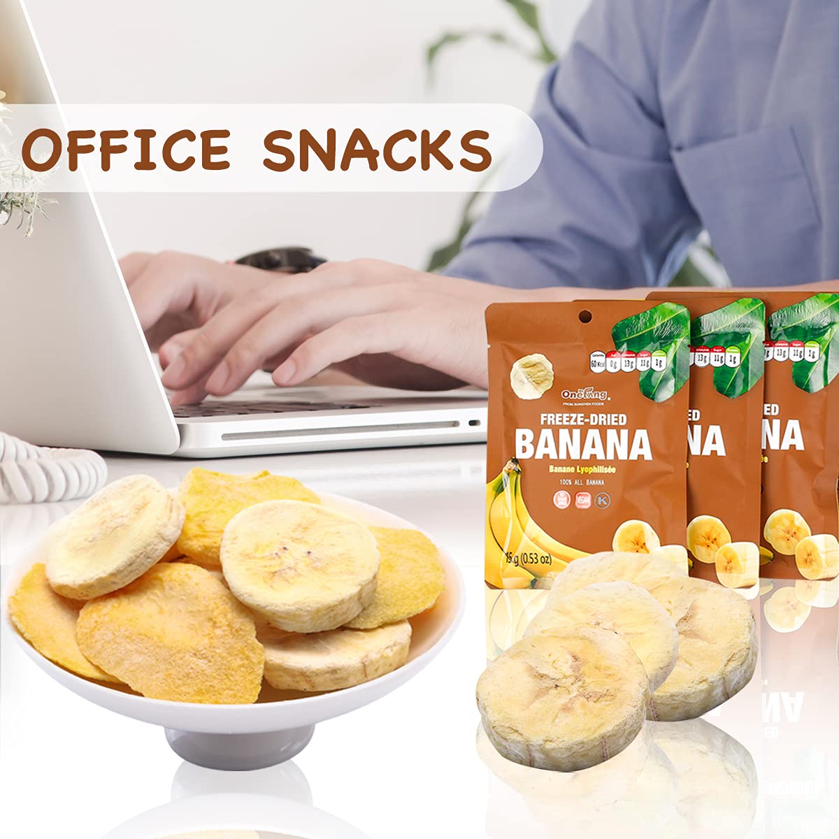 ONETANG Freeze-Dried Fruit Banana Chips, 15 Pack Single-Serve Pack, Non GMO, Kosher, No Add Sugar, Gluten free, Vegan, Healthy Snack 0.52 Ounce