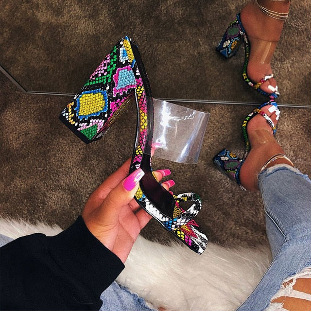 MCCKLE Women Transparent Sandals Ladies High Heel Slippers Candy Color Open Toes Thick Heel Fashion Female Slides Summer Shoes