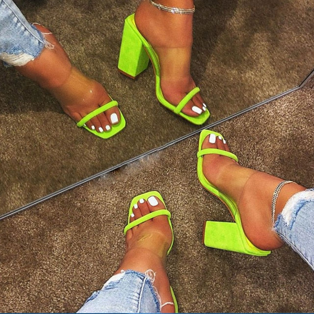 MCCKLE Women Transparent Sandals Ladies High Heel Slippers Candy Color Open Toes Thick Heel Fashion Female Slides Summer Shoes